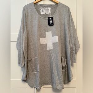 NWT Grey Farmhouse Frocks Cross Pocket Tunic Top, XXL